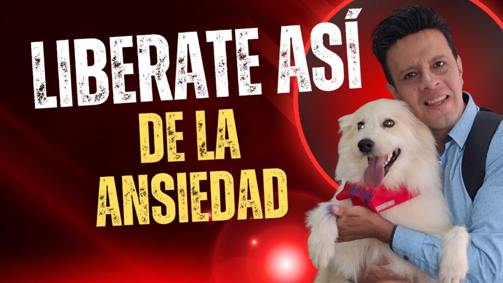 Psicólogo con perro y texto Libérate así de la ansiedad - miniatura YouTube